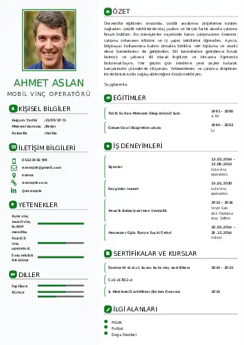 Vinç Operatörü Cv Örnekleri cv indir